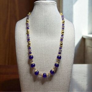 Artisan Made Purple Jade & Amethyst Beaded Necklace with gold tone accents